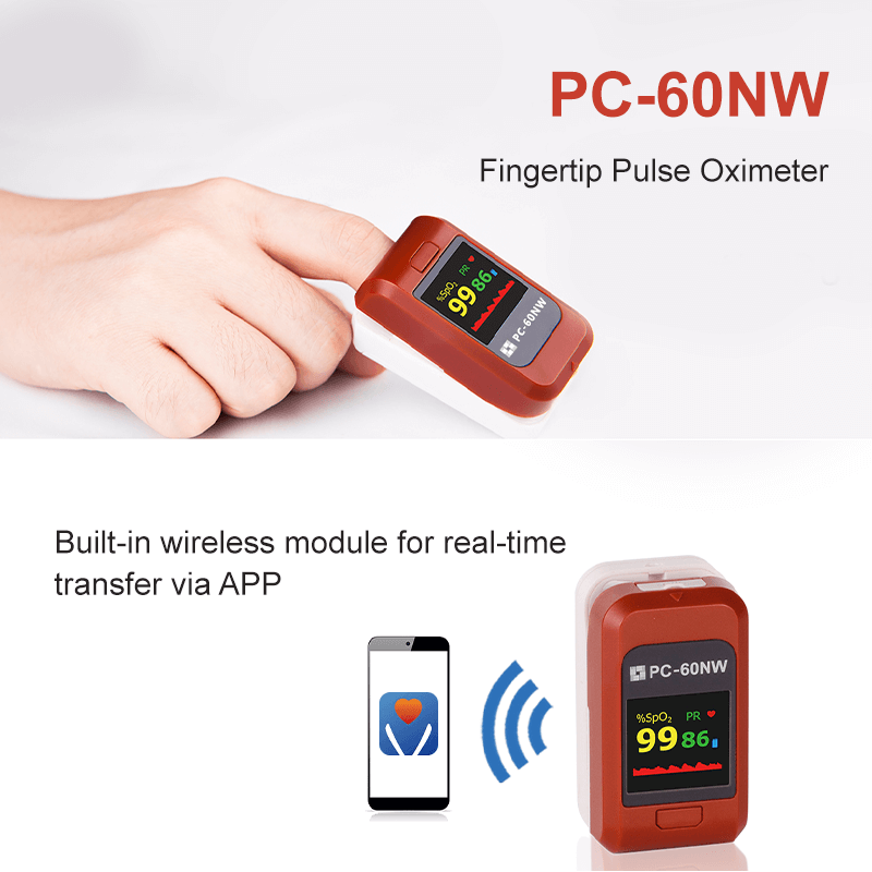 Lepu Fingertip Pulse Oximeter Digital Blood Oxygen Meter Color OLED PC-60NW for Kid Adult Android iPhone with Lanyard Wireless Bluetooth Connection