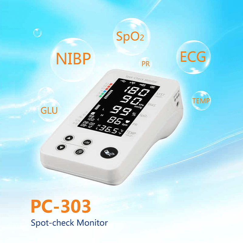 Lepu Portable All-in-one Vital Signs Monitor PC-303 Measure Blood Pressure Blood Sugar ECG SpO2 Pulse Rate Temperature with Bluetooth Connection